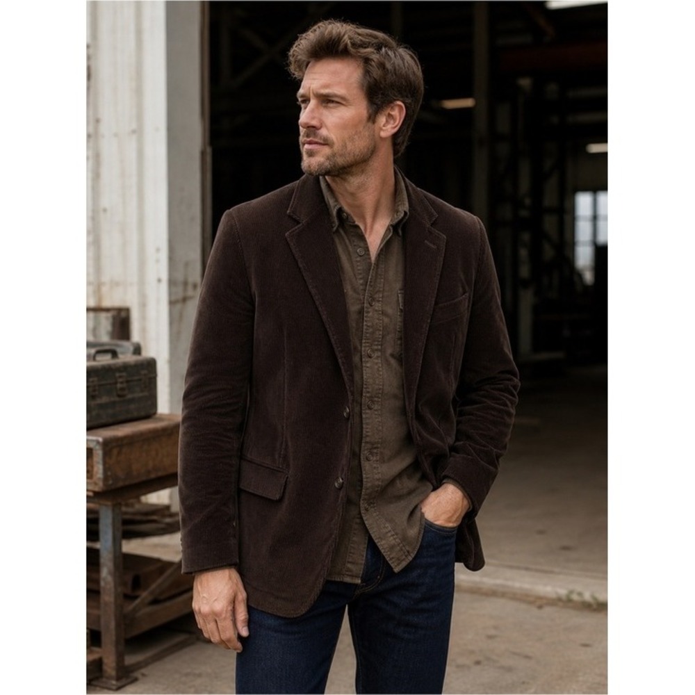 Valentino Men's 100% Cotton Corduroy Blazer Brown Luxury US 44 IT 54‎